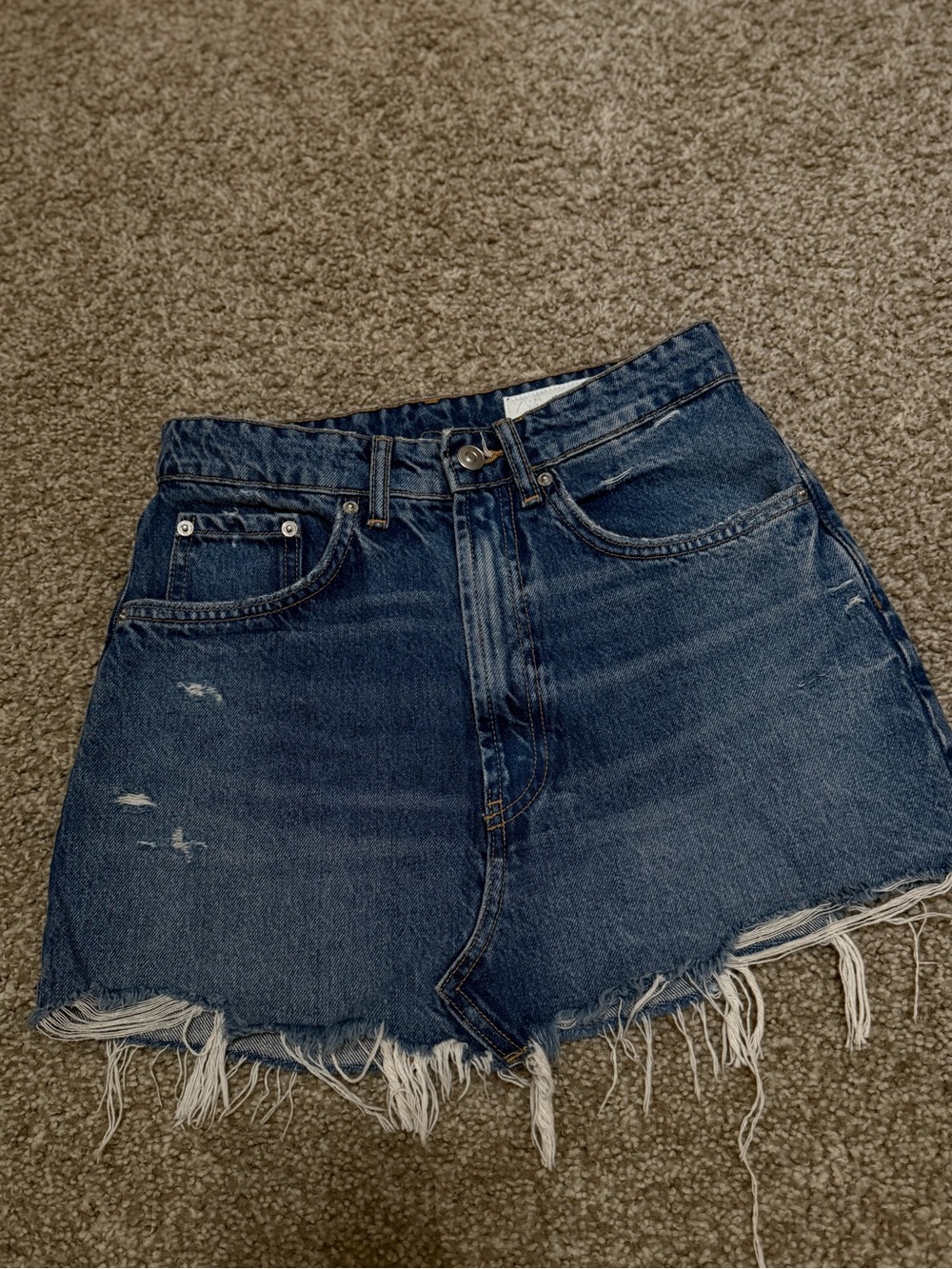 Zara Dark Blue Distressed Denim Shorts with Frayed Hem